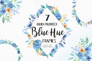 7 Floral Clipart Blue Hue Watercolor Frames