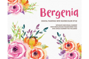 Bergenia Watercolor Floral Style Clipart