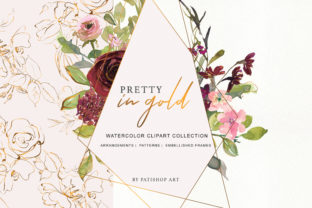 Burgundy Blush and Gold Floral Clipart