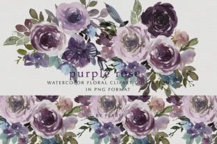 Purple Pink Watercolor Rose Clipart Set