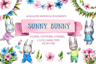 Sunny Bunny Watercolor Clip Art Set Overview