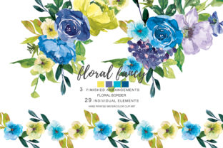 Watercolor Blue Lemon Soft Flowers Clip