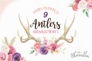 Watercolour Antlers Floral Clipart 9 Bouquets